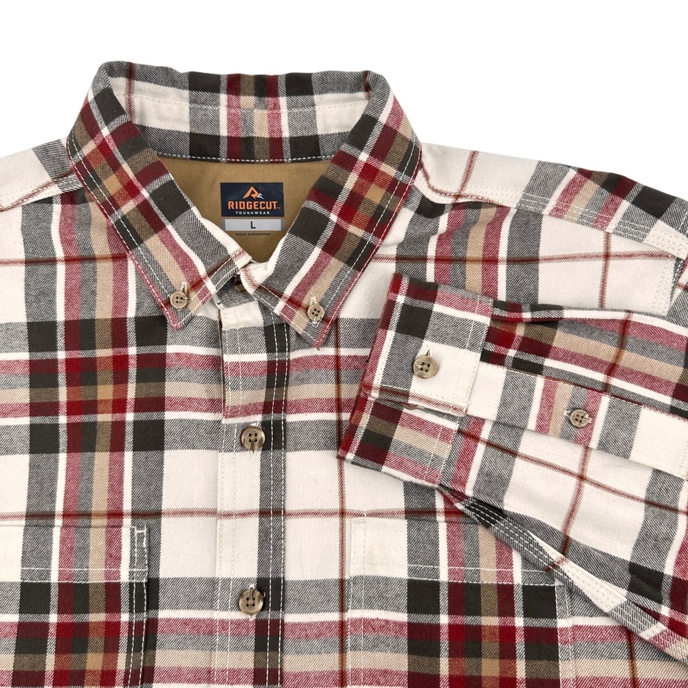 Ridgecut Toughwear‎ Shirt Mens LG Plaid Flannel Long Sleeve Button Down Cotton